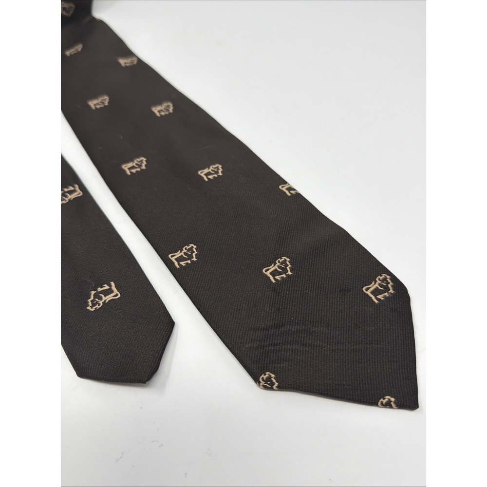 Vintage Givenchy‎ Tie - Embroidered Brown Bull Tie - 3" Wide - Silk & Polyester